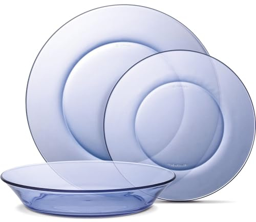 DURALEX | Vajilla Completa 4 Personas 12 Piezas Vidrio Templado Ultraresistente, Apta Microondas y Lavavajillas - Vajilla Duralex Azul Claro de Vidrio con Diseño Elegante y Duradero