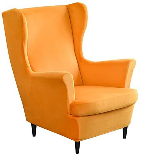 Mingfuxin Wingback Chair Covers 2 Piece Set Stretch Wing Chair Cushion Sofa Slipcover, Removable Velvet Wing Back Armchair Slipcovers Furniture Protector for Living Room Bedroom Hotel