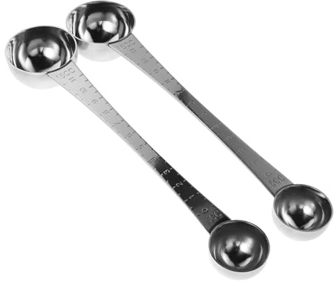 DOITOOL Juego de 2 cucharas medidoras de café de doble extremo: cuchara de acero inoxidable con mango largo - medidora de doble cara para café molido, té y miel.