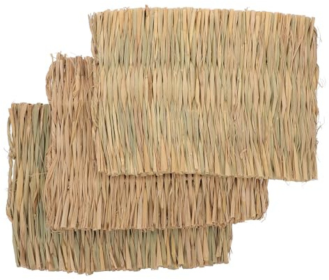 SMASOLO Tappetino Intrecciato in Paglia Naturale per Animali Domestici 3 Pezzi 40X28 CM Forma Coniglio, Gioco Masticazione e Relax per Conigli e Cavie