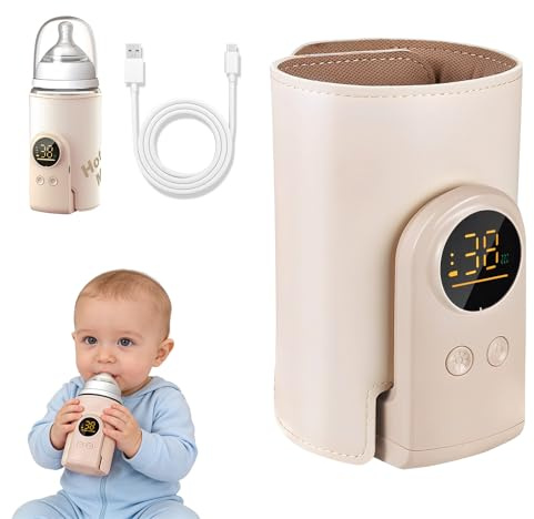 Flaschenwärmer Baby mit 6-Temperaturstufen (38°C-50°C), Tragbarer Flaschenwärmer Akku mit LCD-Display, Schneller Heizung, Unterwegs Babyflaschenwärmer für Unterwegs und Zuhause, Inkl. Isoliertasche