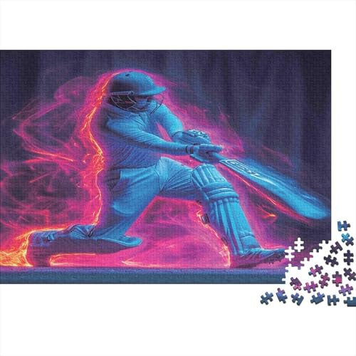 Cricket Player Action Puzzle 1000 pezzi in carta premium, educativo, stimolante, rompicapo, giocatore cricket neon, giochi educativi mamme giovani, 70x50cm/1000pz