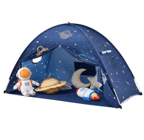 Kids Play Tent Bed Tent: Children's Double Single Bed Tent Twin - Canopy Toddler for Boys & Girls - Baby Pop Up Tent Floor Playhouse Indoor Sleeping for Bedroom Decor Gift Toys (Navy Blue Galaxy)