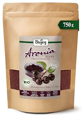 Biojoy BIO Aronia Pulver, Aroniabeeren Tresterpulver, 750 g | Aroniapulver aus Bulgarien, fein gemahlen, ideal für Müsli oder Smoothie, ohne Zuckerzusatz, Aronia melanocarpa L.