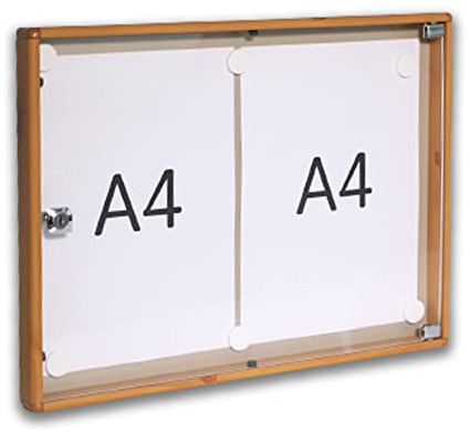 BTV | Tablon Anuncios con Llave Horizontal con Perfil de Aluminio y Puerta de Metacrilato | Cerradura de Seguridad | Medidas 35 x 46 x 3,65 cm | Madera Clara