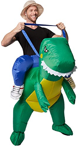 dressforfun Selbstaufblasbares Unisex Aufsitzkostüm Dinosaurier | Batteriebetrieben | Uneingeschränkte Bewegungsfreiheit | inkl. Hut