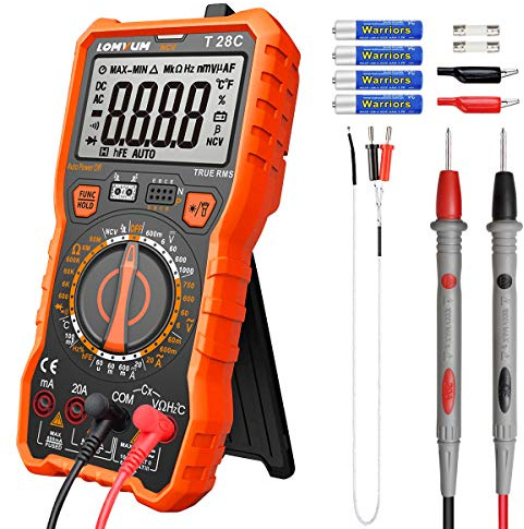Lomvum Digital Multimeter 6000 Counts TRMS Auto-Ranging Portable Multimeter with AC DC Voltmeter and Ohmmeter Tester，Measures Voltage Current Capacitance Resistance Temperature Frequency Diode (T6)