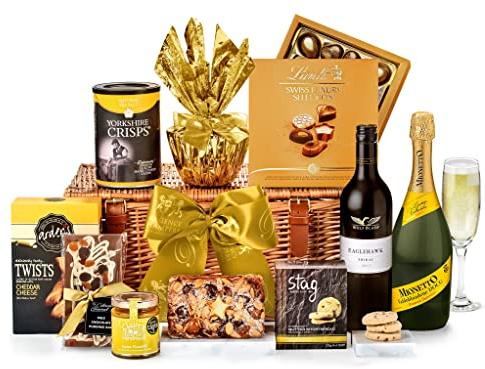 Dorchester Hamper with Prosecco & Merlot - Luxury Wine Gift Set in Picnic Basket with Shortbread, Cheese Twists, Chocolates - Wine Selection Gifts for Birthdays and Celebrations, from Regency Hampers