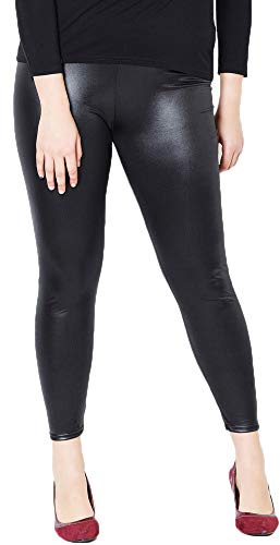 Nuofengkudu Donna Ecopelle Leggings Taglie Forti Collant Pantaloni Vita Alta Elasticizzati Senza Cuciture Opachi Morbidi Pantacollant Moda Pants(Nero,2XL)