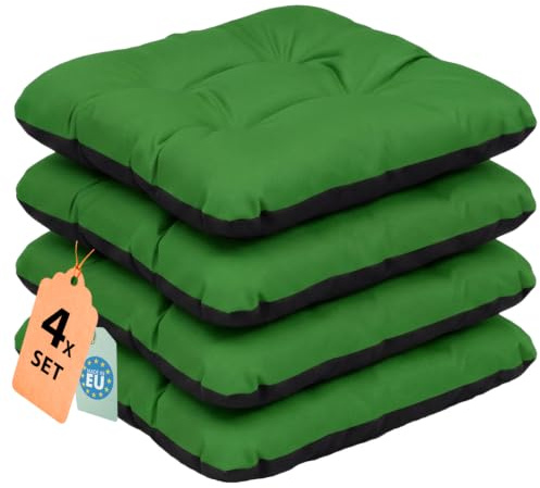 SuperKissen24. Coussin pour Chaise, Siège, Banc de Jardin, Canapé - Lot de 4 Coussins 45x45 cm - Bain de Soleil - Intérieur/Extérieur – imperméable - Vert