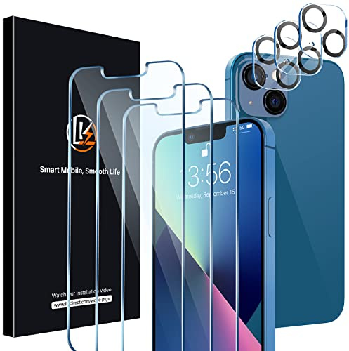 LK [3+3 Stück Schutzfolie für iPhone 13 Screen Protector (6.1), Rahmen-Installationshilfe, 3 Glasfolie für Kameraschutz, Frei von Kratzern Folie,9H Härte Panzerfolie, HD Ultra-klar Displayschutz | 9H Härte Bruchsicher Kratzfest Schutzglas, Anti-Fingerabdruck, Rahmen-Installationshilfe, 0 Staub & Blasen, HD-klar