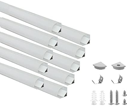 Besseto LED Eckprofil,10 x 1,5m LED Aluminium Profil 45 Grad Ecke,Streifen Licht Diffusor Profil Kanal mit milchiger Abdeckung,Endkappen und Montagehalterung,Aluprofil für LED Stripes/Streifen