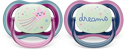 Philips Avent Schnuller Ultra Air - 2x Leichte, luftdurchlässige, im Dunkeln leuchtende Schnuller für 6-18 Monate ohne Bisphenol A, inkl. Sterilisatoretui (Modell SCF376/14)