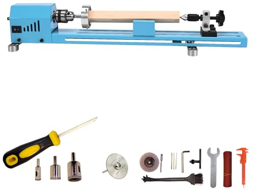 FesmTek Mini Multi-purpose Wood Lathe Machine Enhanced And Elongated Processing Diameter 11Inch Turning Stand Cutting Sanding Polishing Wood, Professional Tool Accessories P
