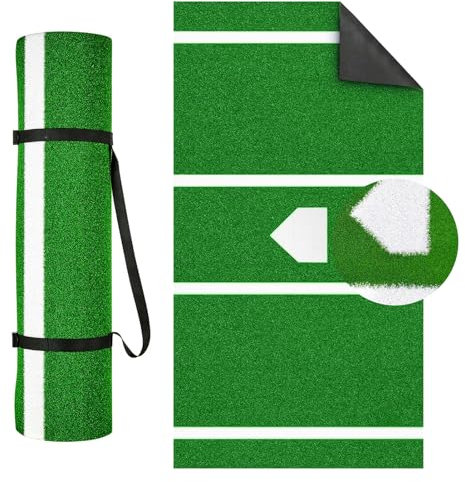 honeypet Baseball Batting Mat, Softball Hitting Mat, Upgraded Batters Box Mat Stitched Embroidery Turf Softball Training Matt Inlaid Home Plate Turf Antislip Rubber Backing with Carry Strap