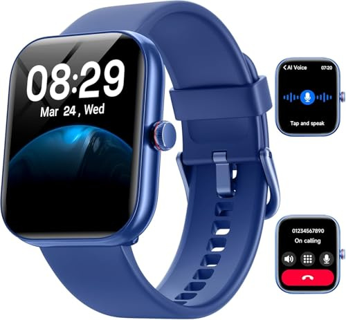 Montre Connectée Homme pour Samsung,iPhone,Android,1.91 Montre Connectée Femme avec Appel Bluetooth,Voix de l'IA,Alexa intégrée,Smartwatch Moniteur de SpO2,Sommeil,Podometre,Calories,IP68-Bleu