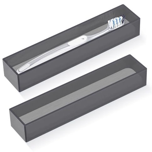 Linkidea Portaspazzolino in acrilico, organizer per cassetti del bagno con foro di drenaggio per spazzolino da denti, compatibile con Colgate Extra Clean, Oral-B CrossAction (Grigio 2 confezioni)