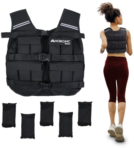 Mobiclinic®, Gilet con zavorra, Regolabile, 20 kg, Tessuto oxford 600d, Peso incluso, Strisce riflettenti, Per aumentare il carico e l'intensità dell'allenamento, Iron20
