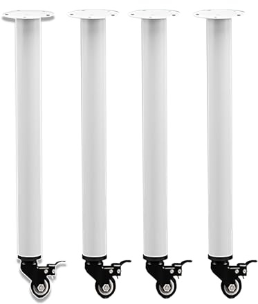 JIAOQSS Pata de muebles con ruedas, 4 piezas, patas de mesa ajustables, metal, para mesas de comedor, café, escritorio, banco de trabajo, negro/blanco, 72.5cm/29in