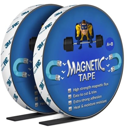 TELKES Selbstklebendes Magnetband A + B zuschneidbar für Heimwerker, Magnetband für Moskitonetze und Vorhänge, Neodym Magnet mit 3M Kleber (2, 12.5x1.5mm, A+B)