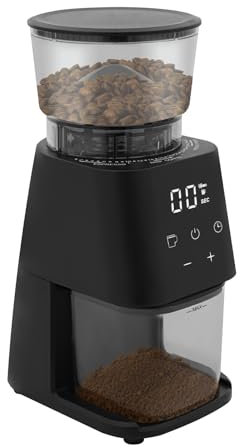 JAYEUW Macinacaffè elettrico in acciaio inox, 150 W, 30 gradi, macinacaffè portatile, 300 g, contenitore per fagioli, timer, touchscreen LCD, caffè, caffè espresso, ecc.