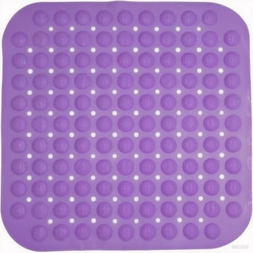 Tappetino doccia, 48 x 48 cm, antiscivolo, quadrato, per vasca da bagno, con ganci e fori di scarico, viola