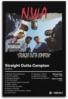 Albumcover NWA Straight Outta ComptonLeinwand-Poster, Wandkunst-Poster für Zimmer, Wohnzimmer, Arbeitszimmer, Ästhetik und Dekoration, ungerahmt, 30 x 45 cm