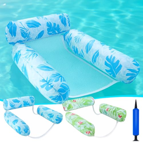 Pool Inflatables Green and Blue Floats for Adults, 2-Pack Multi-Purpose Pool Hammock Floating Chairs, Heavy Duty PVC Material, Water Floats for Swimming Pool, Beach, Summer Pool Toys Party Gifts