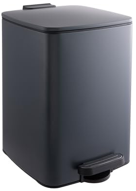 Relaxdays Mülleimer Küche, 12 l, Absenkautomatik, entnehmbarer Inneneimer, Mattes Metall, eckiger Treteimer, dunkelgrau | entnehmbarer Inneneimer, mattes Metall, eckiger Treteimer