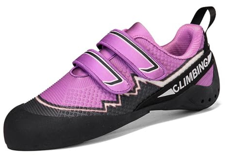 Unisex Anti-Slip Wear-Resistant Climbing Shoes - Outdoor Lightweight Bouldering Climbing Training Shoes for Women (Black and Purple,4)