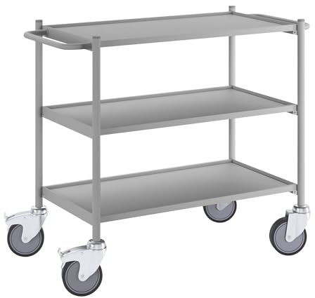 eurokraft | Beistellwagen | Tragfähigkeit 150 kg | Ladefläche LxB 745 x 390 mm | mit 2 Griffen | 3 Etagen