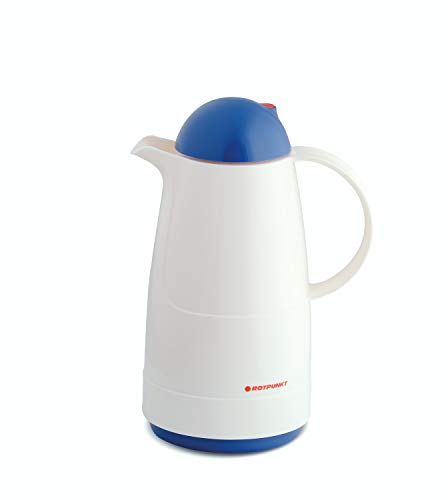 ROTPUNKT Isolierkanne 200 Christine 0,5 l | Zweifunktions-Drehverschluss | BPA-frei - gesundes Trinken | Made in Germany | Warm + Kalthaltung | Glaseinsatz | White/royal