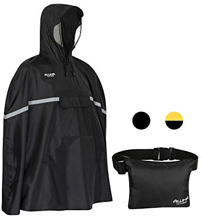 AWHA vattentät cykelponcho – huva med visir/reflektor/dam och herr/regnponcho cykel Svart-Svart S/M