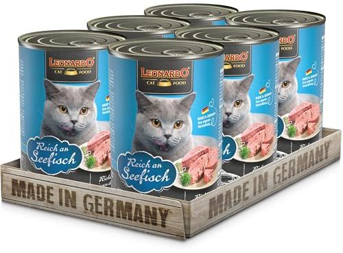LEONARDO Nourriture humide pour chats adultes | 6 x 400 g de poisson de mer | Nourriture humide sans céréales | Nourriture humide complète en boîte