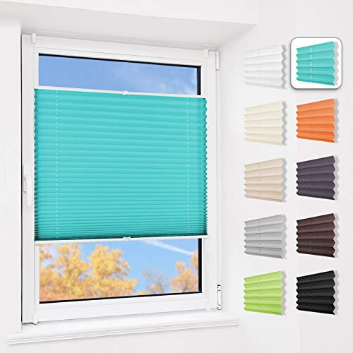 Magiea Plissee Klemmfix ohne Bohren, Jalousie Plisseerollo mit Klemmträger, (Türkei Blau 50x120), Easyfix Klemmrollo Raffrollo, Sichtschutz Sonnenschutz, Faltrollo Rollos für Fenster & Tür