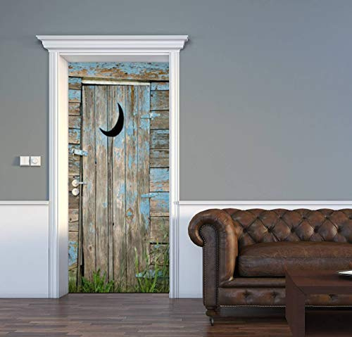 AceChic 3D Weathered Outhouse Door Stickers - Removable Adhesive PVC Door Wall Mural - 30.3 W x 78.7 H