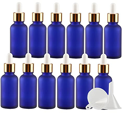 TIANZD 24 Stück 30 ml Leere Matt Blau glasflasche Tropfflasche Pipettenflaschen mit Glaspipette, 30ml Glasflasche mit Tropfpipette mit Gold Schraubverschluss für ätherische Öle, Parfüm Öle