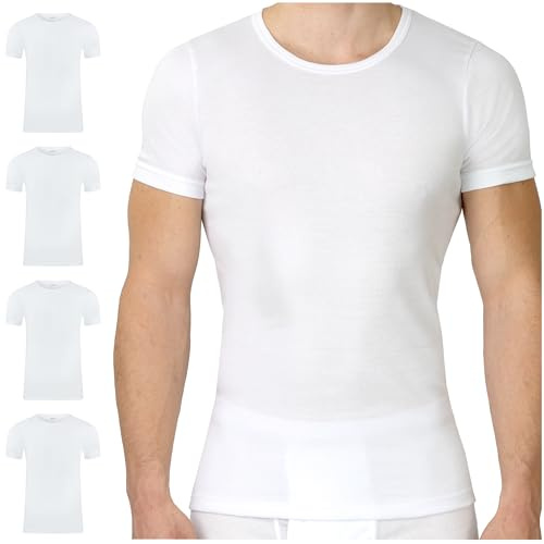 SES Herren Unterhemd Feinripp 4er Pack 4XL - Kurzarm Unterhemden 100% Baumwolle, Weiß - Kochfest & Atmungsaktiv - Basic T-Shirt Herren mit Perfekter Passform