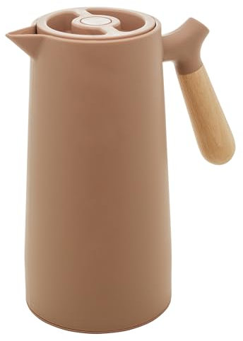 WOLFF - Thermal Coffee Carafe – 34oz/1L Insulated Food-Safe Plastic Exterior and Glass Liner, Wood-Style Handle – Keeps Drinks Hot or Cold for Hours, Coffee and Tea Dispenser - Nude Pink, 34floz/1L