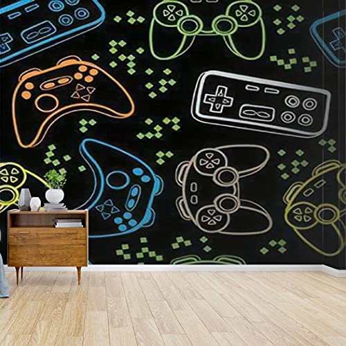 Wallpaper Canvas Print: Seamless Bright Pattern With Joysticks Gaming Cool Print for Boys - Self Adhesive Peel & Stick Wall Mural, Decal, Sticker, Poster for Living Room Home Craft