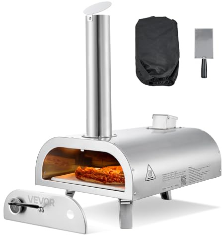 VEVOR Four à Pizza d’Extérieur 12 pouces 305 mm, Four à Granulés de Bois Portable, en Acier Inoxydable, avec Thermomètre Intégré, Pelle et Sac de Transport, pour Réunion Camping Jardin Arrière-Cour