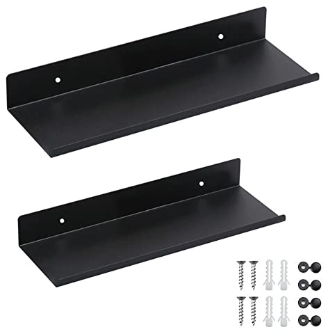 SCHYIDA 2 Stück Wandboard Schwarz Metall Schweberegal Wand 30/40cm Wandregal Matt Regal Schwarz Matt Schwarzes Metallregal Schwebendes Hängeregal Schwarz küchenregal für Dekos Bilderrahmen Badezimmer