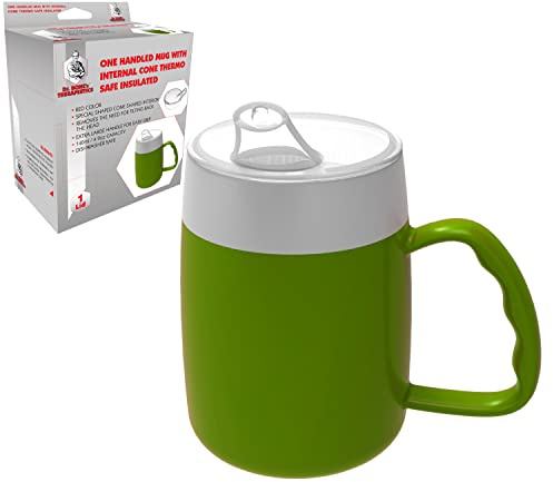 DR. BONE'S THERAPEUTICS ® Mug with Internal Cone with Spouted Lid with Small Opening, Spill-Proof, Drinking aid, Thermo Mug, Feeding Cup Drinking Aid Adult Drinking Cup Sippy Cup 140 ml (Green)