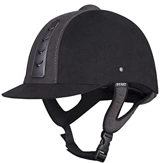 Start Sport+ Reithelm Kinder Mädchen, Reithelme für Kinder, Reitkappe Mädchen, Reiterhelm Damen, Reitkappe mit Be- und Entlüftungssystem, Pferde Helm für Kinder (Schwarz/Grau, M)