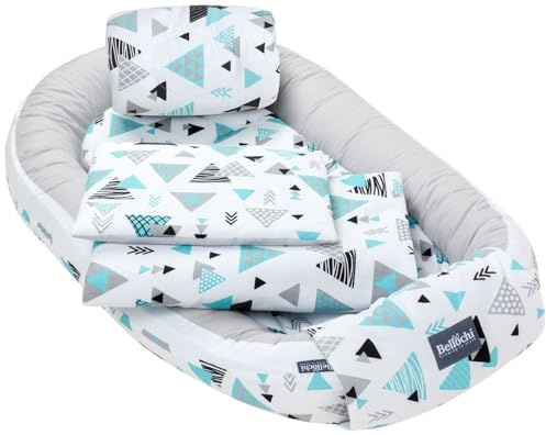 5tlg. Kuschelnest-Set inkl. Babynest 60x90 , Arm Stillkissen, Baby Matratze 30x70 cm, Baby Decke Neugeborenen 50x75 cm, Babykissen Neugeborene, Baby Erstausstattung aus 100% Baumwolle