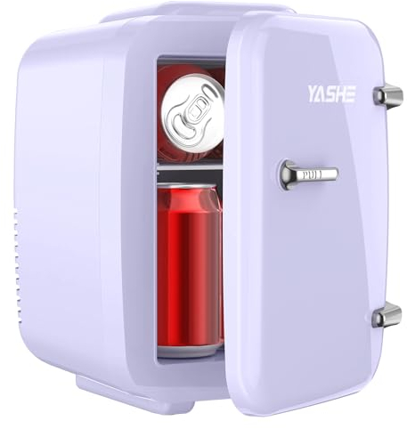YASHE Mini Kühlschrank, 4 Liter Mini-Kühlschränke für Kosmetik, Getränke, 220V AC/ 12V DC Thermoelektrische Kühlung und Erwärmung, Kleiner Kühlschrank für Schlafzimmer, Büro, Wohnheim, Auto (lila)