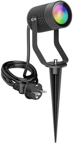 ledscom.de Gartenstrahler SHINGA mit Erdspieß für außen, IP65, Stecker, anthrazit, inkl. GU10 RGB Lampe, smart, 473lm, warmweiß - kaltweiß