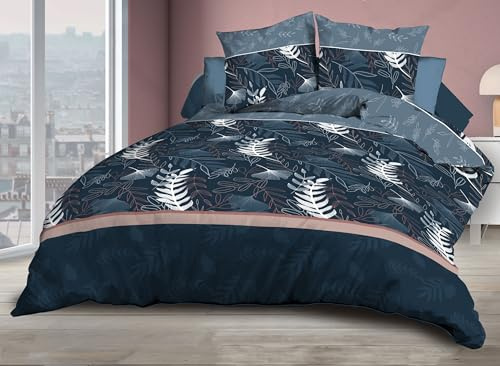 Housse de Couette 220x240 + 2 taies - Microfibre Douce et résistante - Entretien Facile - Romy, Bleu