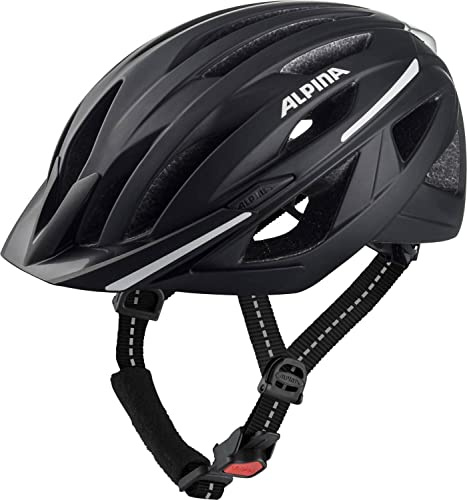 ALPINA HAGA, black matt, 51-56 cm, cykelhjälm för damer och herrar, hög säkerhet och komfort med Ergo Flex och integrerat ljus