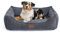 Orthopädisches Premium Hundebett aus Cord für kleine und mittelgroße Hunde, extra Halteschlaufe, Wasserdichter Innenbezug, Hundesofa, Hundekissen, Bezug abnehmbar, waschbar, 80 x 60 x 17 cm, Grau (M)